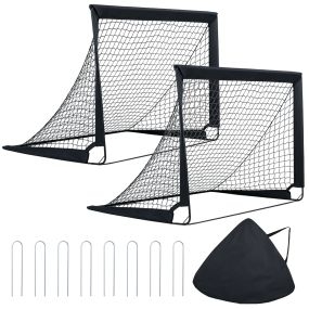 Juego de 2 porterías de fútbol negras plegables autodesplegables para jardín y exterior 120 x 90 x 92 cm