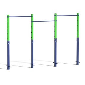 Barra de dominadas exterior triple 5 alturas ajustables anclajes al suelo metálica verde