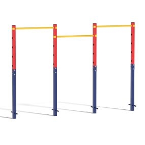 Barra de dominadas exterior triple 5 alturas ajustables con anclajes al suelo metálica roja