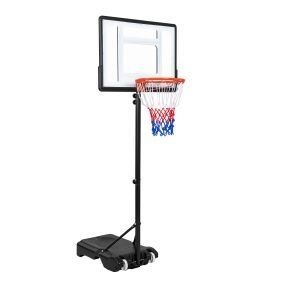 Canasta de baloncesto portátil negra con altura regulable en 5 niveles y base pesable 76 x 46 x 263–308 cm