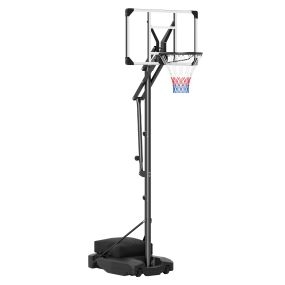 Canasta de baloncesto portátil negra con altura regulable y ruedas 88 x 53 x 258-303 cm