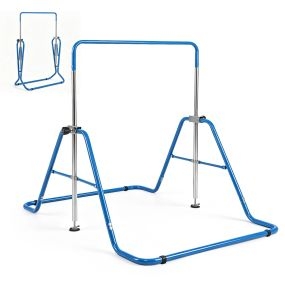 Barra Gimnasia Infantil Plegable con Altura Ajustable Fácil de Guardar Estructura Estable Resistente 65 kg 150 x 98 x 87,5-119,5 cm Azul