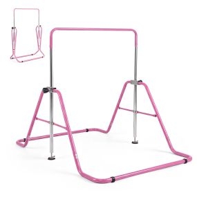 Barra Gimnasia Infantil Plegable Resistente Hasta 65 kg con Protección Antideslizante Segura y Suave para Niños 150 x 98 x 87,5-119,5cm Rosa