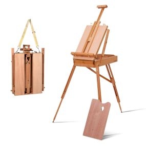 Caballete Madera Haya Plegable y Portátil Alto Ajustable con Estante Cajón Caballete de Artista de Suelo para Lienzos