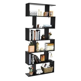 Librería Decorativa en Forma de S 6 Niveles de Madera Multifuncional para Sala Dormitorio u Oficina 80 x 23 x 191 cm Negro