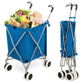 Carro de Compras Plegable con Ruedas de Tela Extraíble e Impermeable 66 x 46 x 94,5 cm Azul
