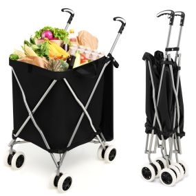 Carro de Compras Plegable con Ruedas de Tela Extraíble e Impermeable 66 x 46 x 94,5 cm Negro