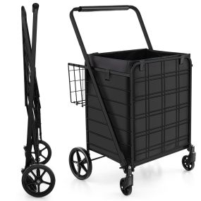 Carrito de Compras Plegable de Metal con Forro Impermeable Carro de Malla para Supermercado y Lavandería Soporta hasta 150 kg Negro