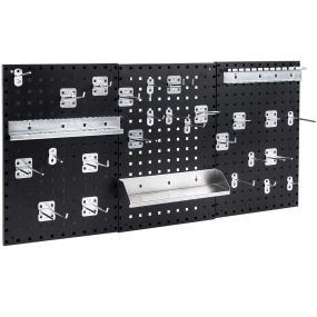 Kit de Tablero Perforado Montado en Pared Kit de Organización de Herramientas con 3 Tableros y 28 Accesorios para Garaje Taller Negro