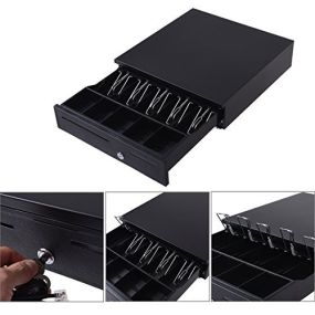 Cajón registradora de metal para efectivo con bandeja para billetes y monedas 40,5x42x10 cm