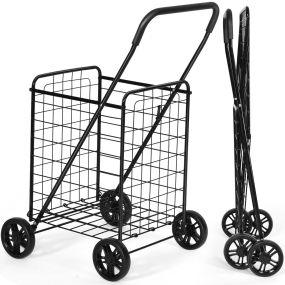 Carro de Compra Plegable Ligero Grande con Ruedas Giratorias Capacidad de 45 kg Portátil para Lavandería Equipaje 57 x 58 x 91cm Negro