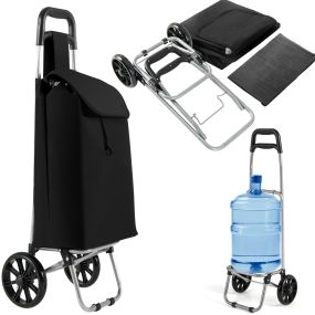 Carro de Compras Plegable con Ruedas Bolsa Impermeable Extraíble Ligero para Picnic Camping 34 x 28 x 90 cm Negro