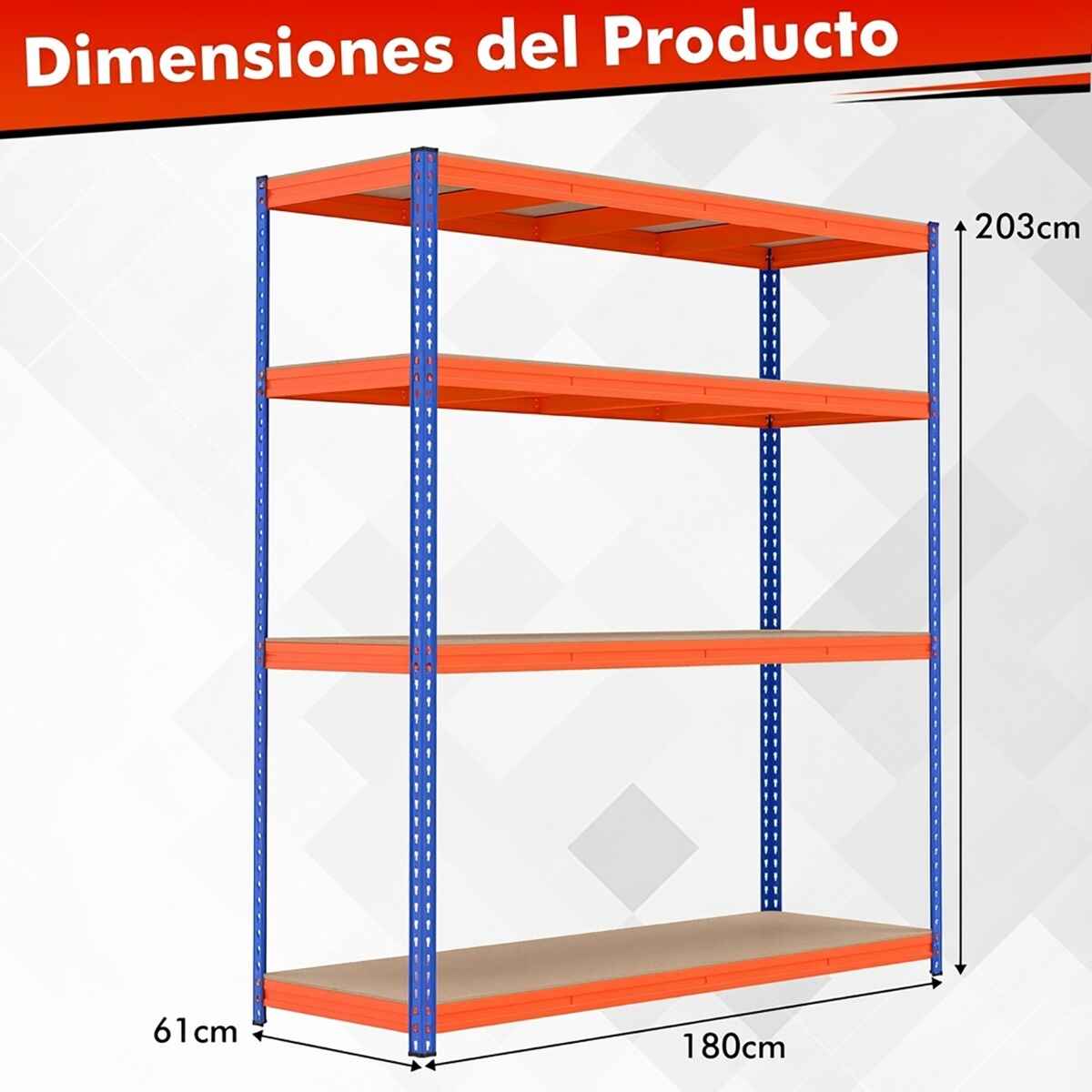 Estantería Metálica Multiusos de 4 Niveles con Estantes Ajustables y Capacidad 2400kg para Hogar Garaje o Sótano 181 x 61 x 203cm