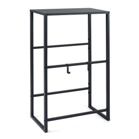 Estante para cajas de bebida de 3 niveles con bandeja superior y ganchos, negro, 69,5 x 32 x 112 cm