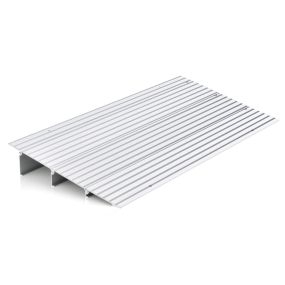 Rampa de Umbral de Puerta con Marco de Aluminio y Superficie Antideslizante Carga 317 kg para Sillas de Ruedas 86,5 x 41,5 x 8,5 cm Plata