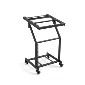 Mezclador DJ 9U carro rack profesional 2 niveles con ruedas fijas y barras ajustables negro