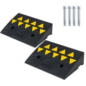 Juego de 2 Rampas de Goma para Coches con Marcas Amarillas Luminosas y Bordillos Antideslizantes Carga 15 Toneladas 48x33x13cm