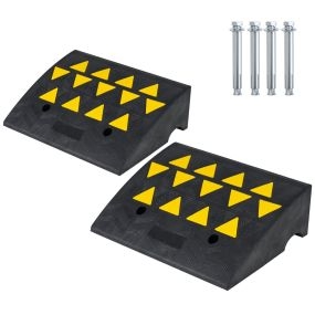 Juego de 2 Rampas de Goma para Coches con Marcas Amarillas Luminosas y Bordillos Antideslizantes Carga 15 Toneladas 49x37x16cm