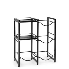 Soporte para Jarra de Agua con Dos Estantes para 4 Garrafas Estructura de Acero Resistente Organiza Espacio en Casa 65 x 32,5 x 77 cm Negro