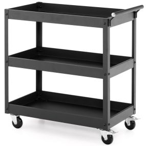 Carro de Utilidad de 3 Niveles de Alta Capacidad Carro de Metal con 3 Estantes y Manija Ergonómica Ruedas para Oficina Garaje Negro