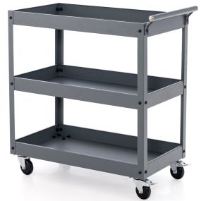 Carro de Utilidad de 3 Niveles de Alta Capacidad Carro de Metal con 3 Estantes y Manija Ergonómica Ruedas para Oficina Garaje Gris