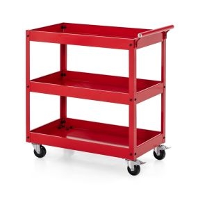 Carro de Utilidad de 3 Niveles de Alta Capacidad Carro de Metal con 3 Estantes y Manija Ergonómica Ruedas para Oficina Garaje Rojo