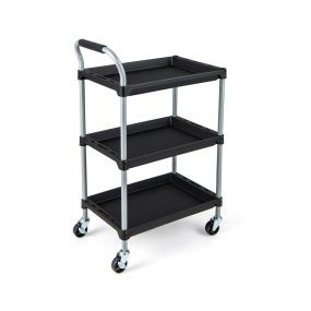 Carro de Herramientas de 3 Capas con Estantes de PP Mango Esponjado y Ruedas Giratorias para Garaje Almacén Cocina 64 x 40 x 102 cm Negro