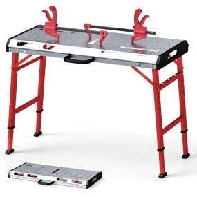 Mesa de soldadura de metal portátil y plegable, altura ajustable, 107 x 62 x 70,5-93,3 cm, rojo