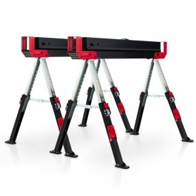 2 Caballetes Plegables de Acero con 2 x 4 Brazos de Soporte Altura Ajustable 61,5-82,7cm Caballetes de Sierra Portátiles hasta 1180 kg