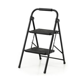 Escalera Plegable de 2 Peldaños de Metal Portátil con Escalones Antideslizantes Amplios Carga 265 KG para Cocina Almacén 47 x 39 x 71 cm