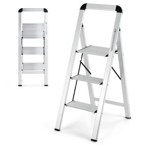 Escalera de 3 Peldaños Plegable de Aluminio con Pedal y Almohadillas de Pie Antideslizantes 62 x 44 x 109 cm