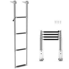 Escalera Telescópica para Barcos Pontones de 4 Escalones Antideslizantes Escalera Plegable de Acero Inoxidable Resistente Carga 227 kg