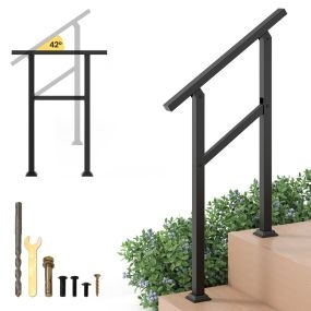 Pasamanos para 2 Escalones de Exterior con Ángulo Máximo Ajustable de 42° Capacidad de 150 kg para Personas Mayores Negro