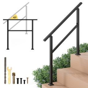 Pasamanos para 3 Escalones de Exterior con Ángulo Máximo Ajustable de 42° Capacidad de 150 kg para Personas Mayores Negro