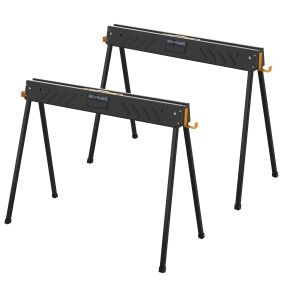 Set de 2 Caballetes de Aserrar Plegables con Patas de Apoyo Plegables Soporte de Apoyo con 4 Ganchos Extraíbles Asa 94 x 47 x 74 cm Negro