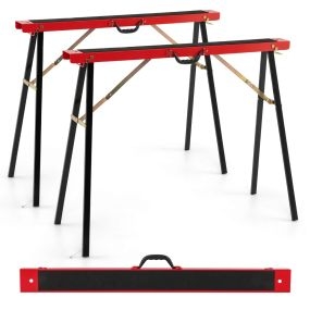 Juego de 2 Caballetes de Sierra con Encimera Superficie Antideslizante y Bisagra Ideal para Carpintería 100 x 38 x 78 cm Negro y Rojo