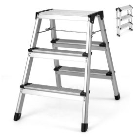 Escalera 3 Pasos Plegable Aluminio Pedal Ancho Antideslizantes Portátil Hogar Cocina Garaje RV Carga 150kg