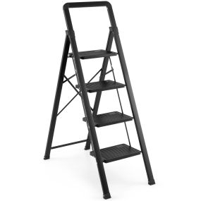 Escalera Plegable de Metal Reforzado de 4 Peldaños con Barandilla de Seguridad Soporta Hasta 150 kg para Uso Doméstico Estable Negro