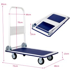 Carro Plegable con Ruedas Carrillo de Muda Carro de Plataforma con Ruedas para Carga Ruedas Giratorias de 360° Capacidad 150 kg Azul