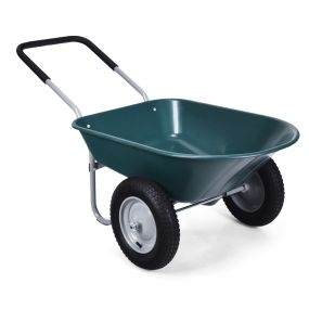 Carretilla de jardín de acero robusto con 2 ruedas neumáticas verde 145 x 65 x 65 cm