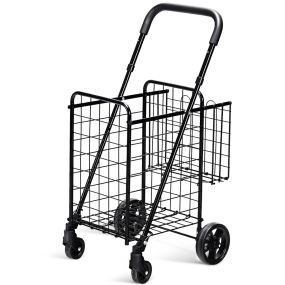 Carro de Compras Plegable Portátil de Doble Cesta Mediano y Ligero de Gran Capacidad Carro Rodante de 4 Ruedas 43 x 52 x 95 cm Negro