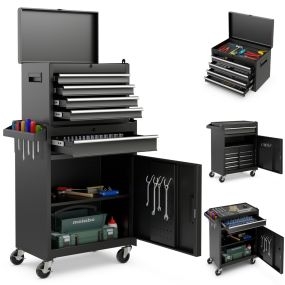 Caja de herramientas desmontable para garaje con ruedas bloqueables, estante ajustable y forro antideslizante 59 x 28 x 102 cm negro