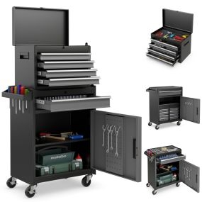 Caja para Herramientas de 5 Cajones con Ruedas Bloqueables Estante Ajustable Caja para Garaje 59 x 28 x 102 cm Negro y Gris
