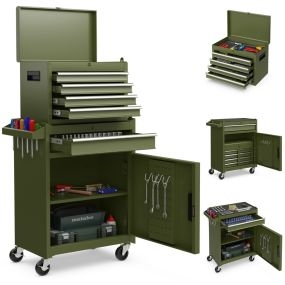 Caja para herramientas rodante de 5 cajones con ruedas bloqueables verde