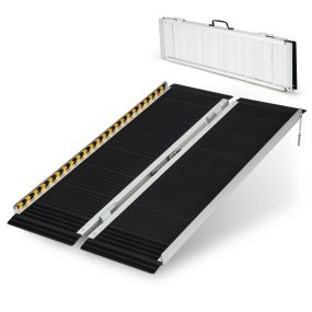 122 cm Rampa Portátil de Aluminio para Silla de Ruedas con Placa de Transición y Superficie Antideslizante para Umbrales y Escaleras