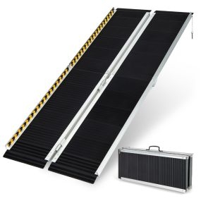 Rampa portátil de aluminio para silla de ruedas 183 cm con placa de transición y superficie antideslizante
