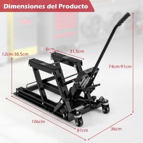 Elevador hidráulico para motocicletas 680 kg plataforma ajustable en altura soporte de elevación negro