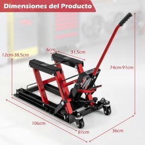 Elevador hidráulico para motocicletas 680 kg plataforma ajustable soporte de elevación rojo