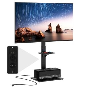 Soporte de TV ajustable en altura con estante para televisores de 32-70 pulgadas negro 66 x 40 x 108-132 cm