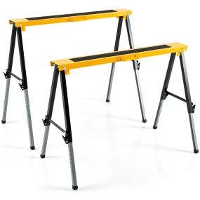 Juego de 2 caballetes de sierra plegables altura ajustable gran capacidad de carga 103,5 x 59,5 x 63-90 cm amarillo y negro